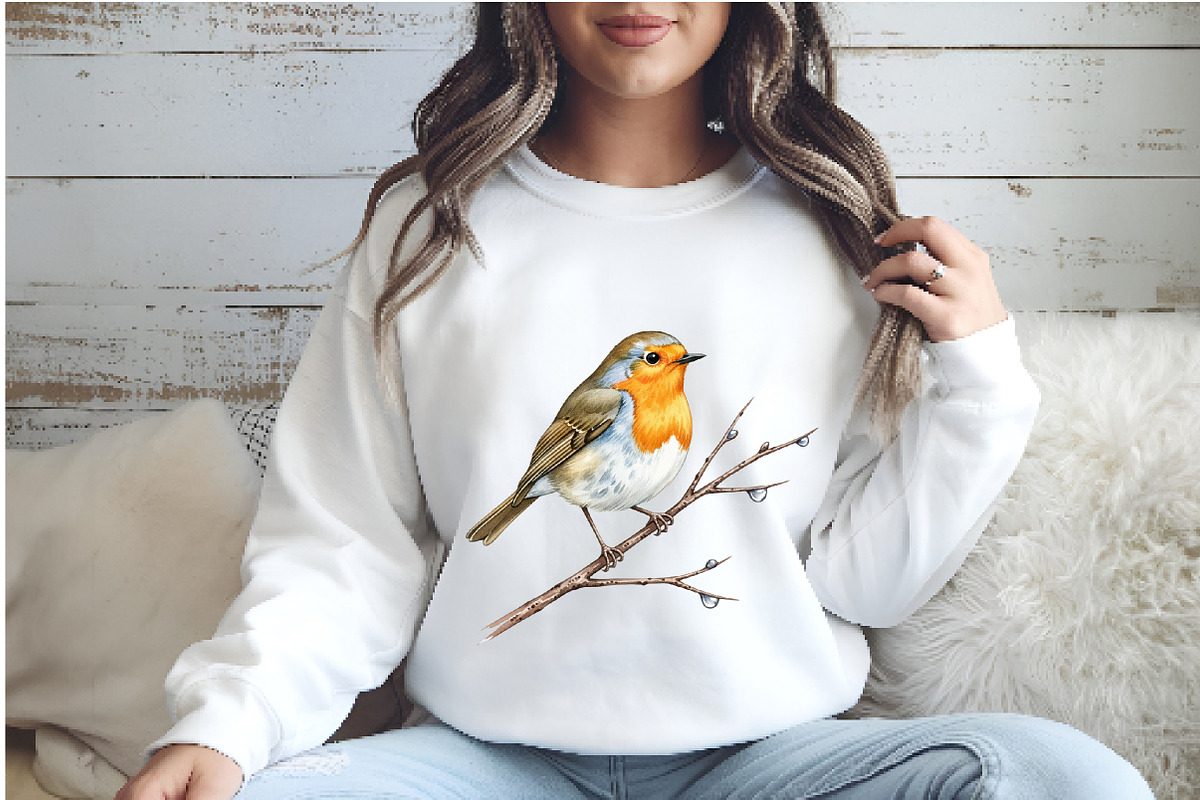 Autumn American Robin Bird Clipart, an Illustration by Watercolor design (Photo 2 of 5)
