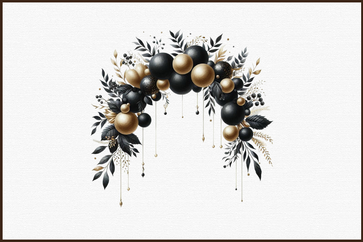Black and Gold Balloon Arch Clipart, an Illustration by Sublimation Artist
