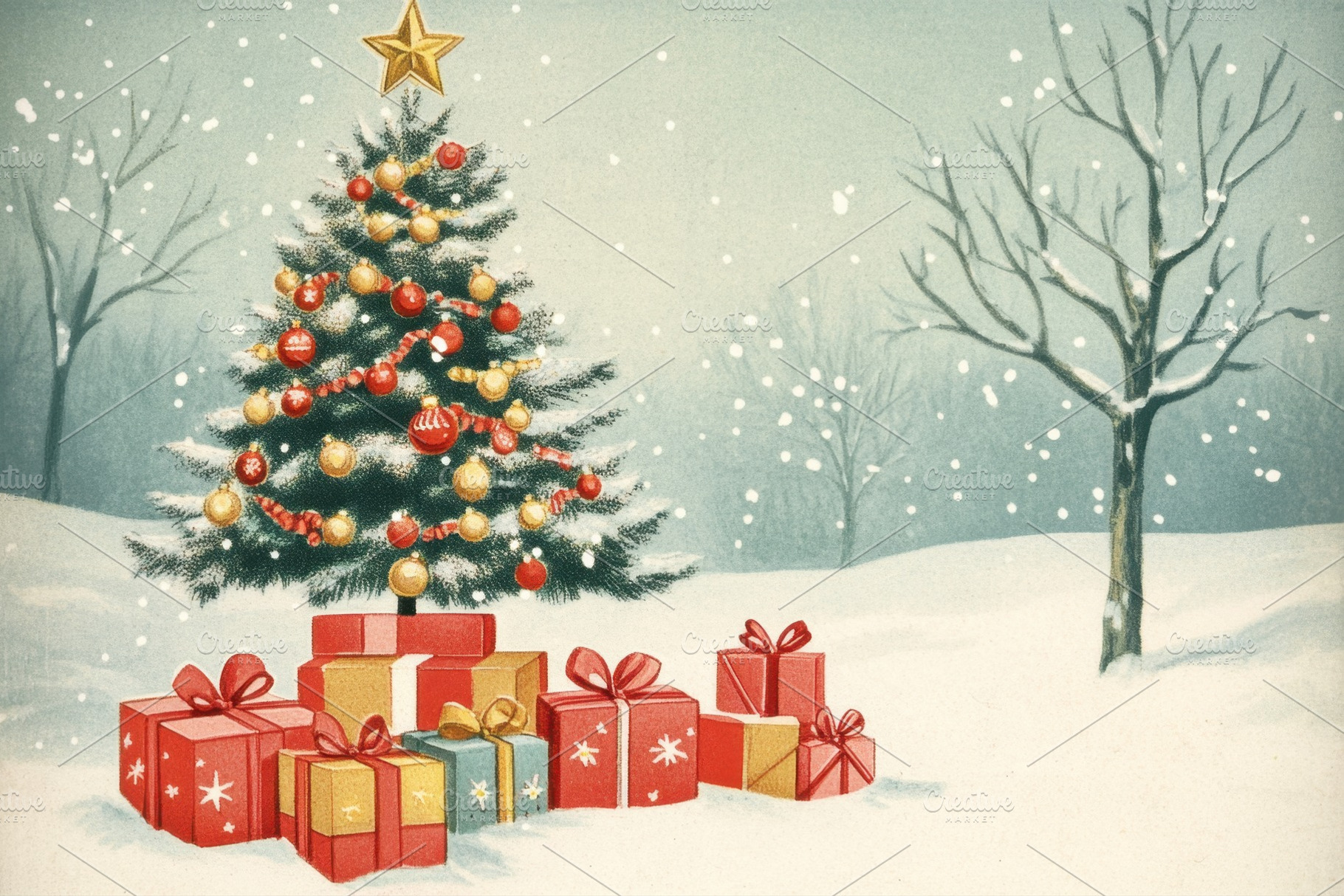 Christmas tree with gifts in snow, a Photo by Beautiful things