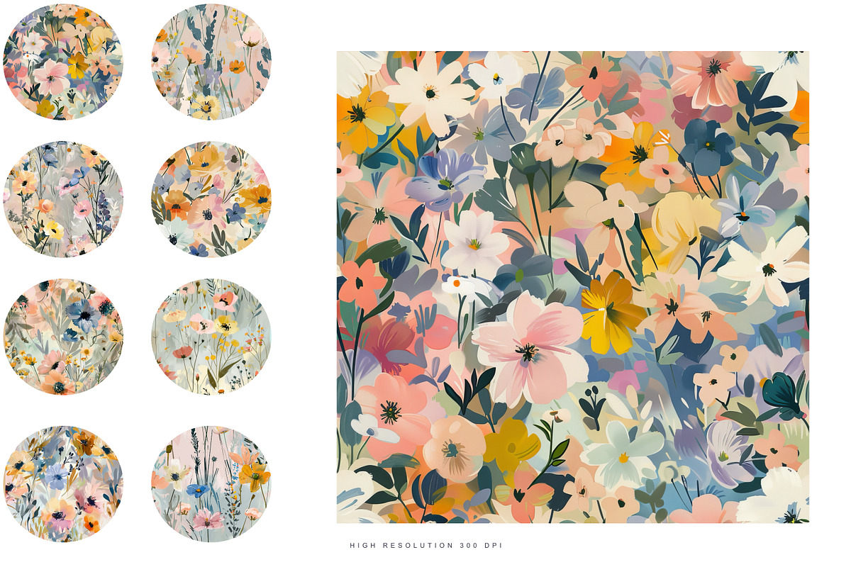 Gouache Floral Seamless Pattern Set, a Pattern Graphic by Patishop Art