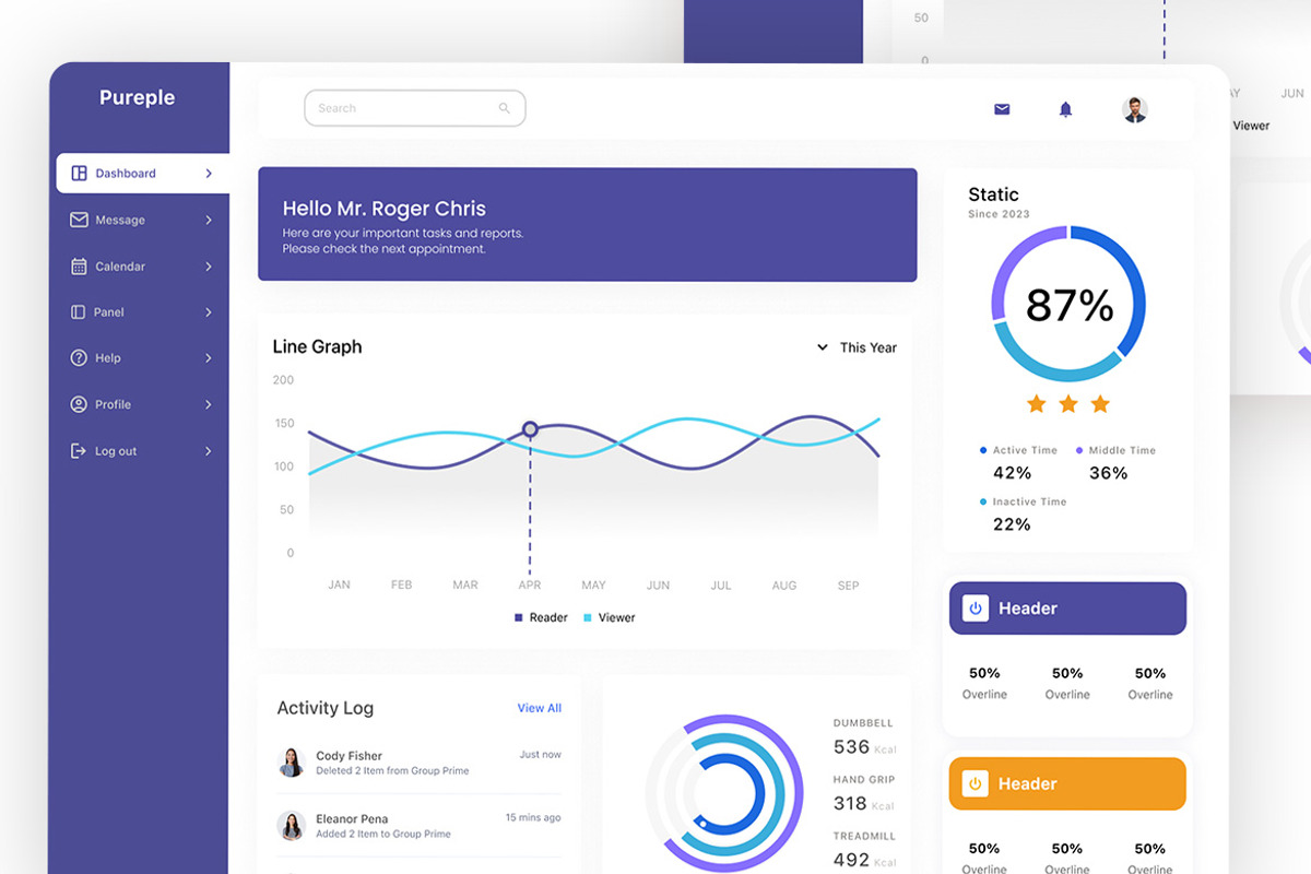 Pureple - Activity Dashboard UI Kits, an UI Kit Template by ENATIVE (Photo 2 of 5)