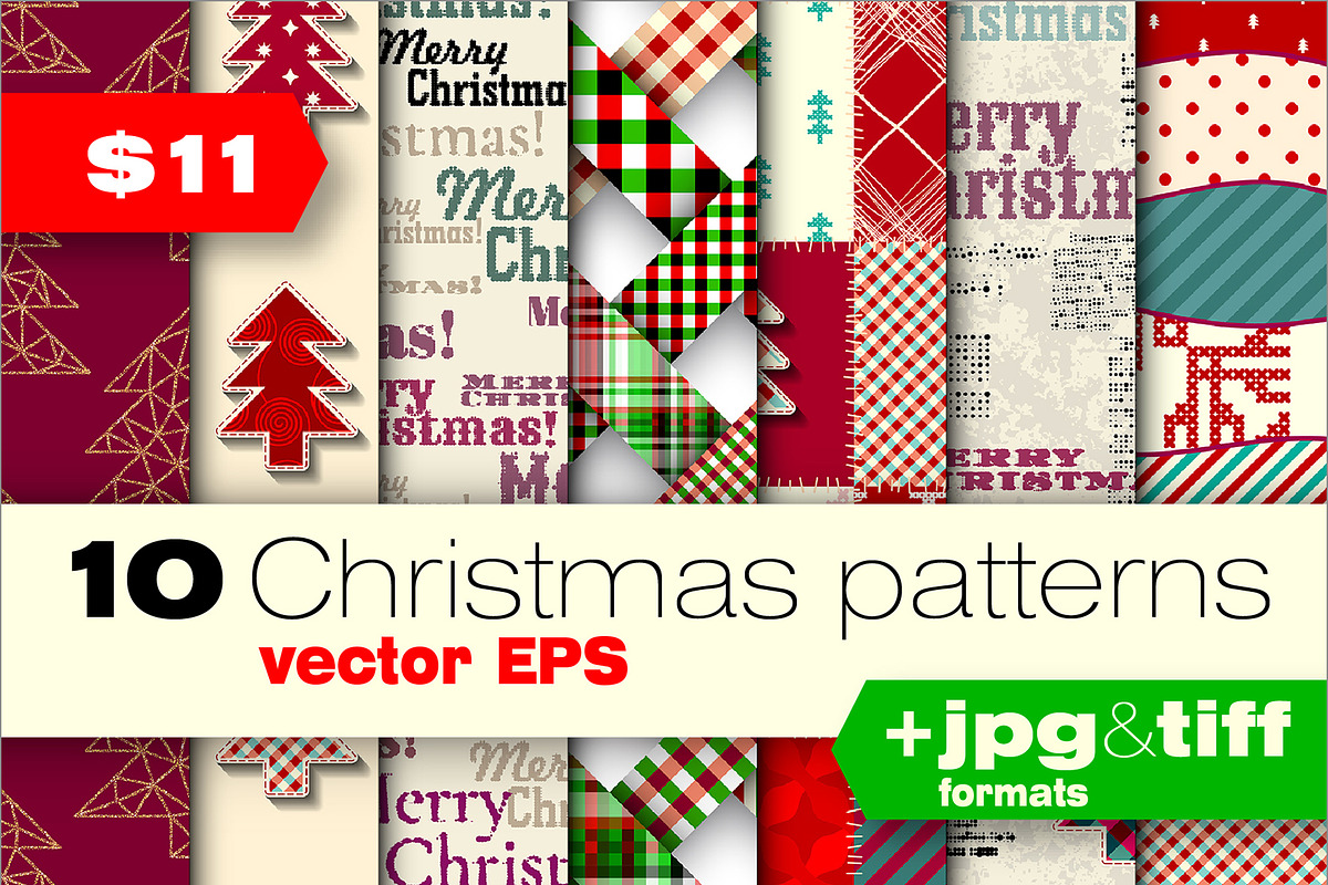 10 seamless Christmas patterns!, a Pattern Graphic by tkdesign (Photo 1 of 9)