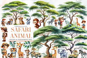 Cute Safari Animal Clipart, an Illustration by Designworld