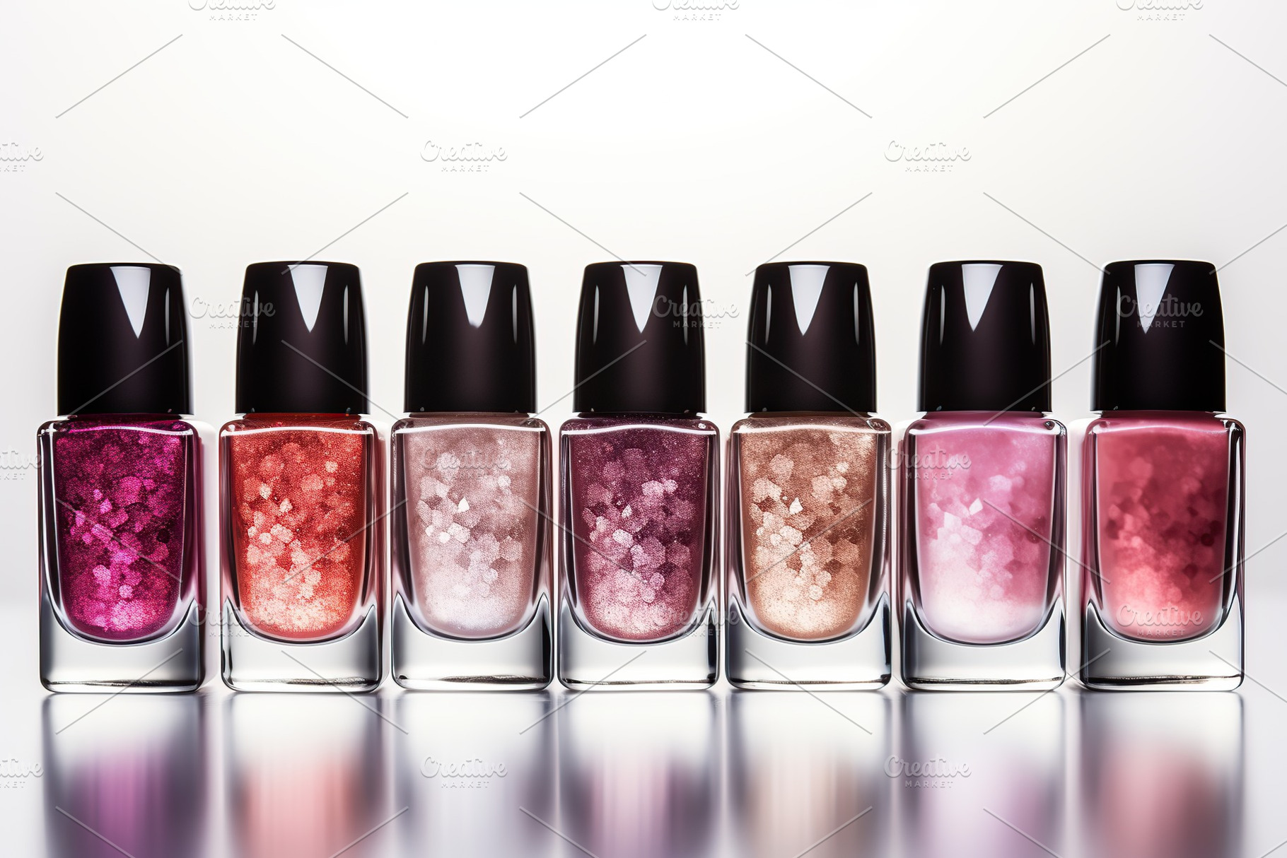 Bottles of colorful nail polish on white background, a Beauty & Fashion Photo by AlyaAnd