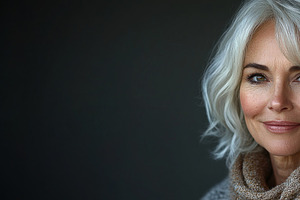 Elegant mature woman with short silver hair smiling warmly while, a Person Photo by José Manuel Gelpi