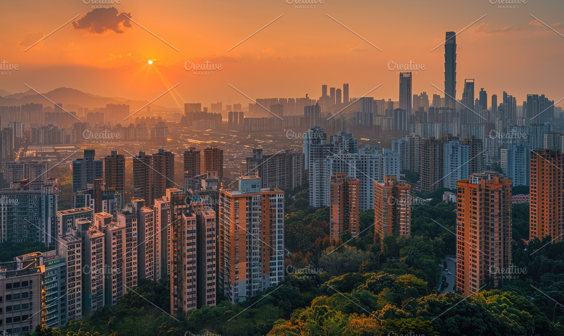 A panoramic view of a city skyline b, a Photo by LOGOCREATIVE