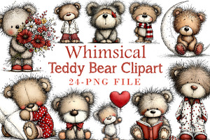 Whimsical Teddy Bear Clipart, an Illustration by Libby Wishes