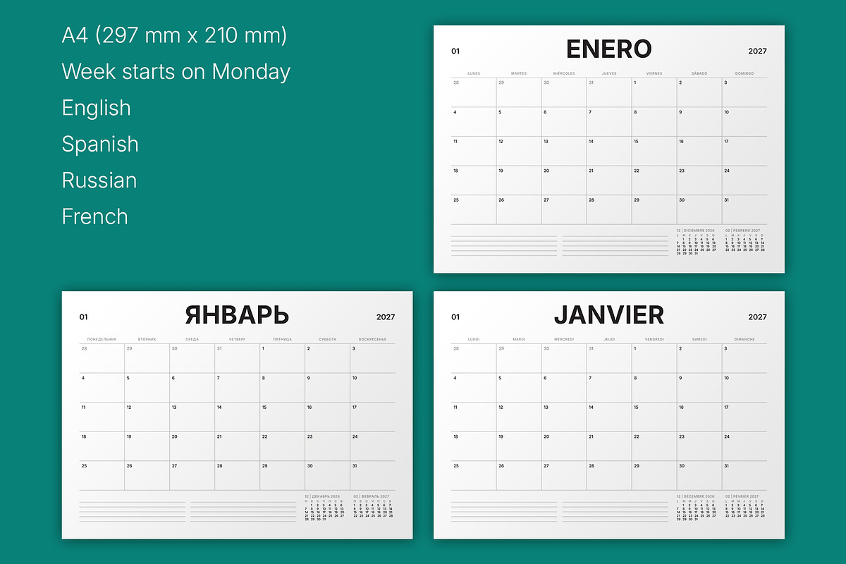 2027 Monthly Planner (MP050-2-27-L), a Stationery Template by mikhailmorosin (Photo 3 of 8)