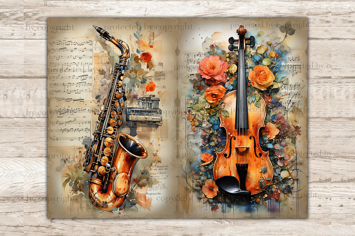 Musical Instruments Printable Paper, an Object Illustration by GlamArtZhanna (Photo 2 of 9)