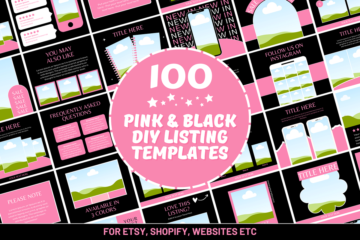 Black Pink Etsy Listing Templates, a Branding & Logo Template by SunshineStudioBoutique (Photo 1 of 8)
