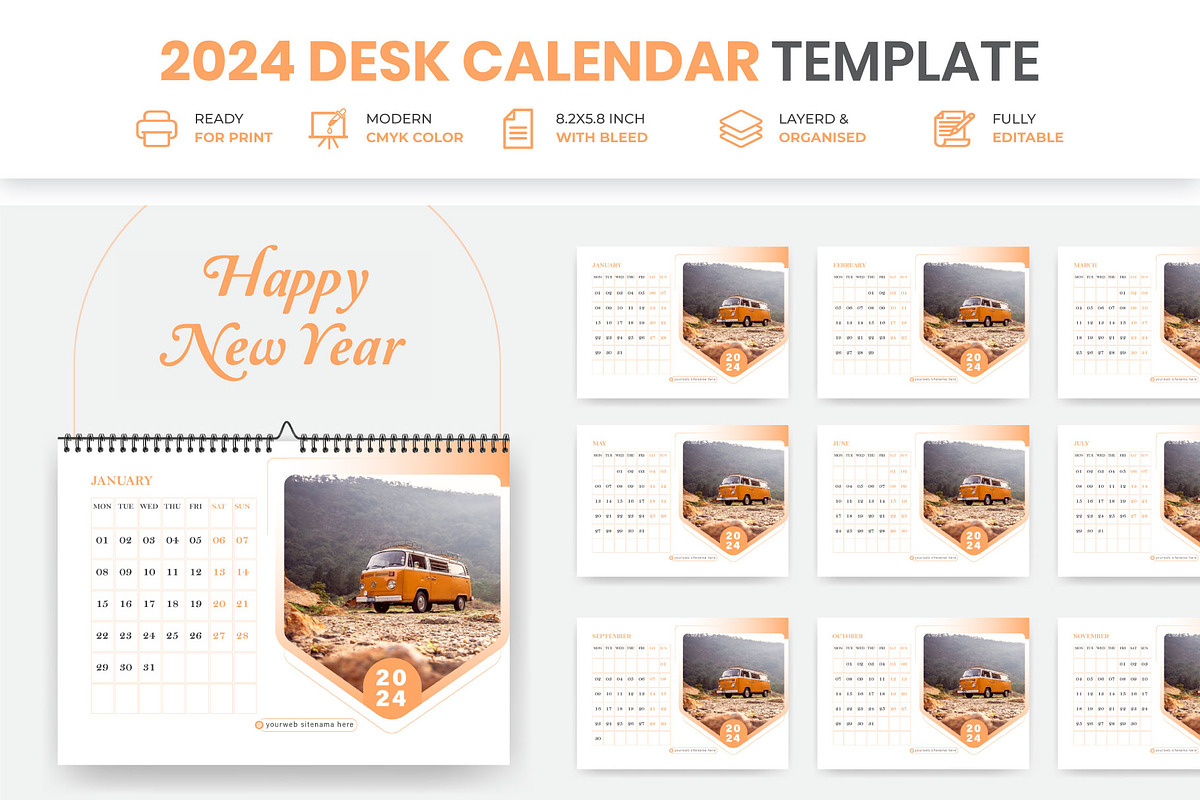 Business Desk Calendar Plan 2024, a Print Template by Mk_Studio
