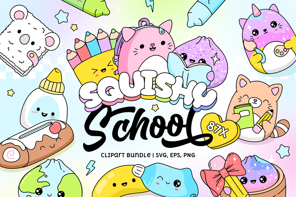 Squishy Kawaii School Clipart Bundle, an Education Illustration by Huxmay (Photo 1 of 8)