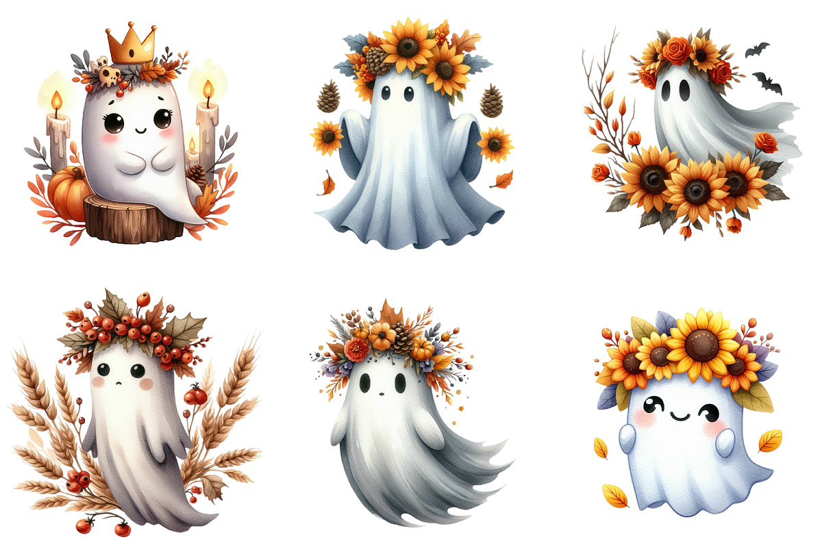 Ghost Autumn Crown Halloween Clipart, an Illustration by DreamArtGraphic (Photo 4 of 5)