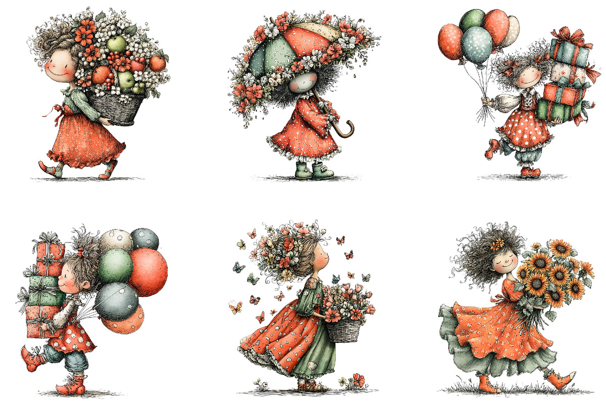 Cute Woman Whimsical Clipart, a Seasonal Illustration by Designking (Photo 3 of 5)