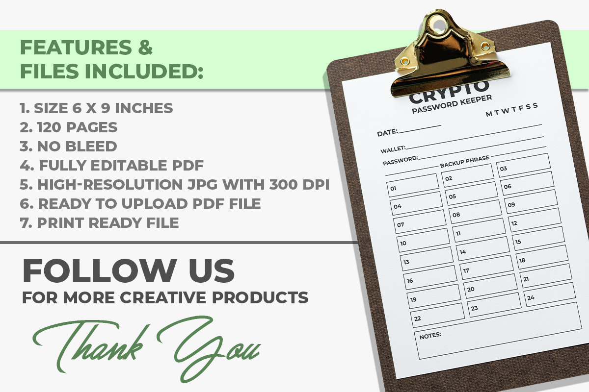 Crypto Password Keeper KDP Interior, a Print Template by M9 Design