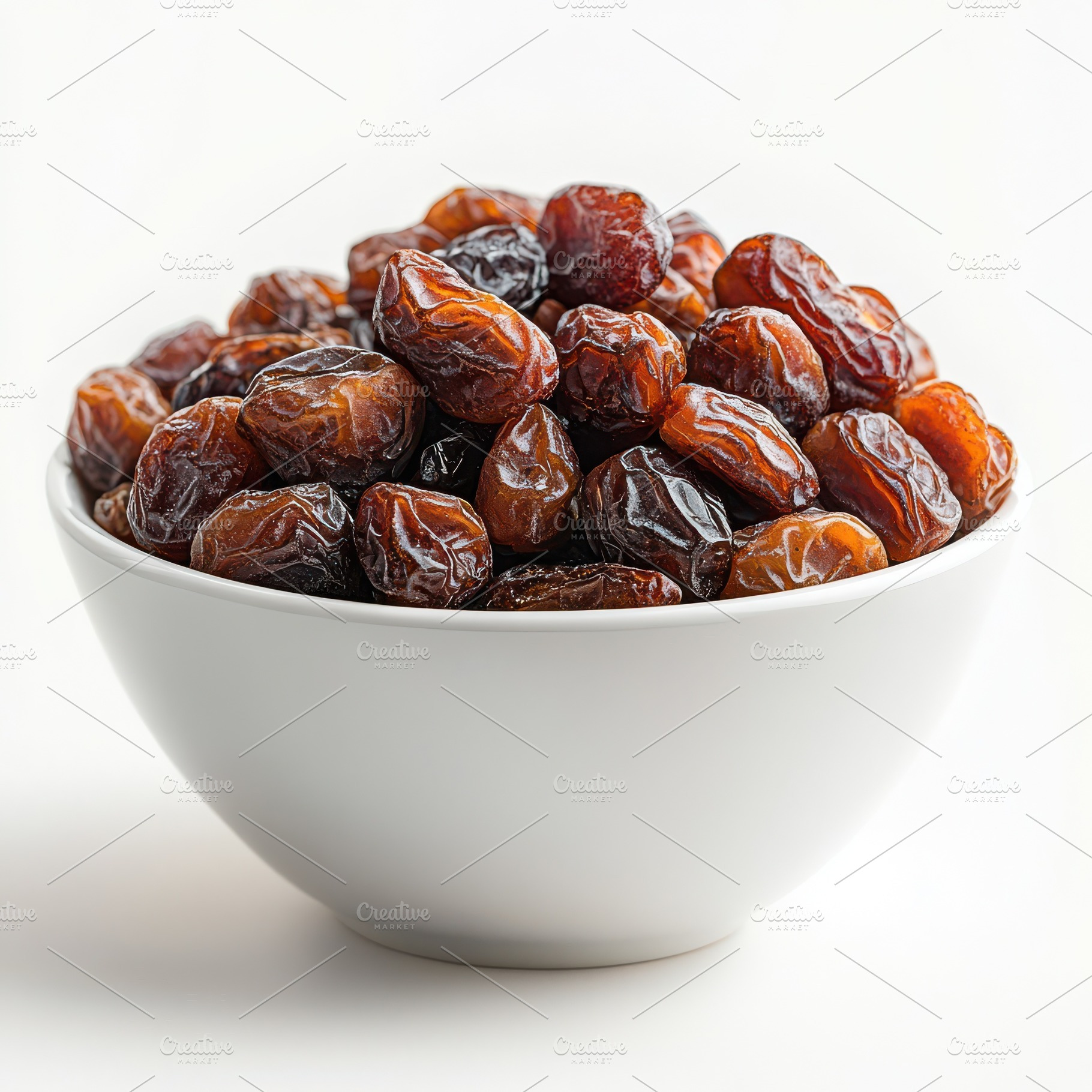 Dried dates fruits with white bowl i, a Food & Drink Photo by Pixeness Studio