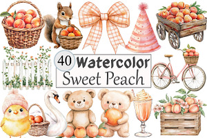 Watercolor Sweet Peach Clipart, a Seasonal Illustration by Design Market