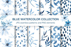 Blue watercolor floral collection