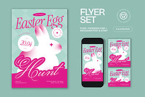 Pink Quirky Easter Egg Flyer Set, a Flyer Template by graphicook