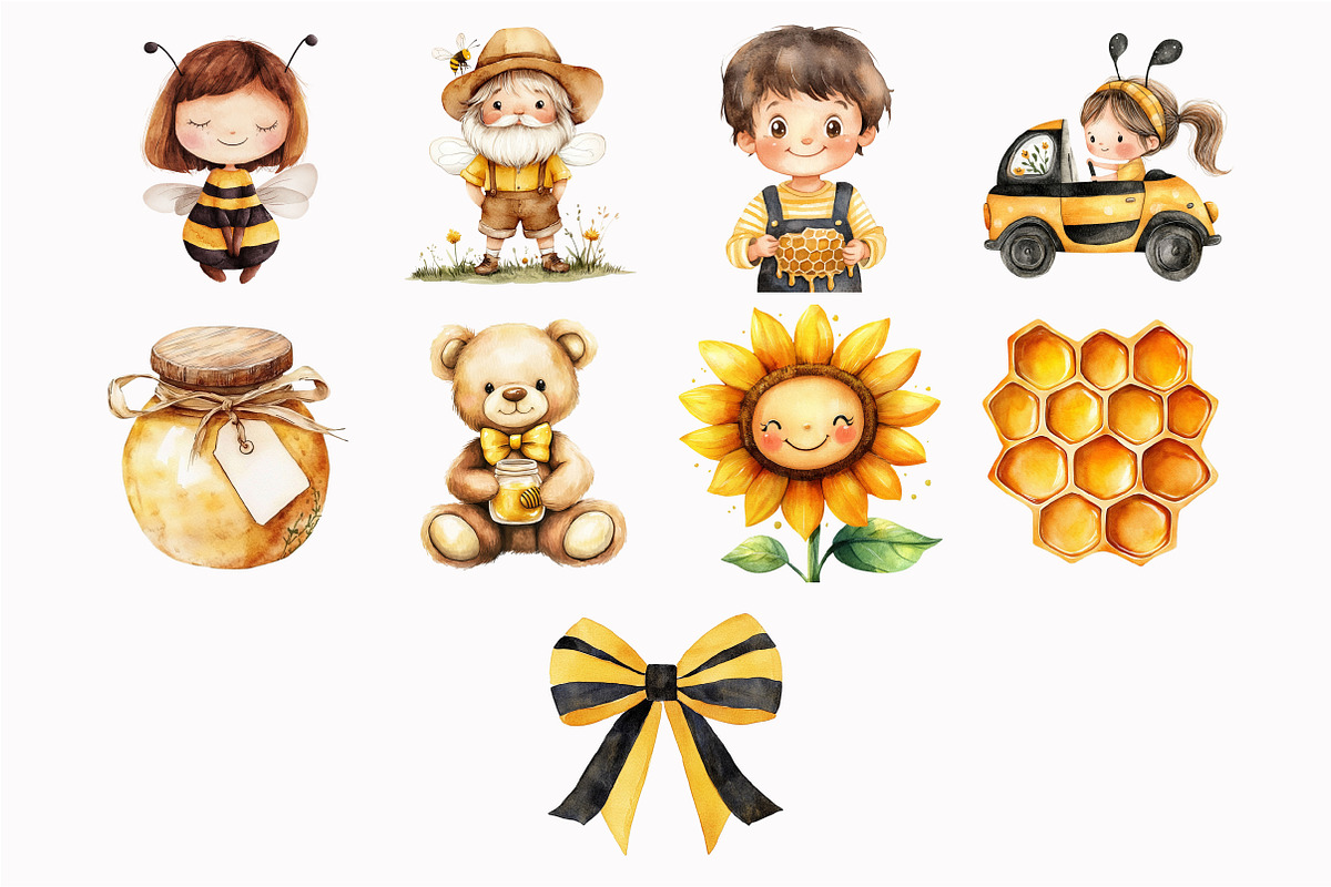 Honey Bee Watercolor Clipart, an Illustration by Design Market (Photo 4 of 4)