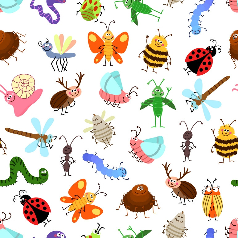 Cute cartoon insects pattern, a Pattern Graphic by Microvector