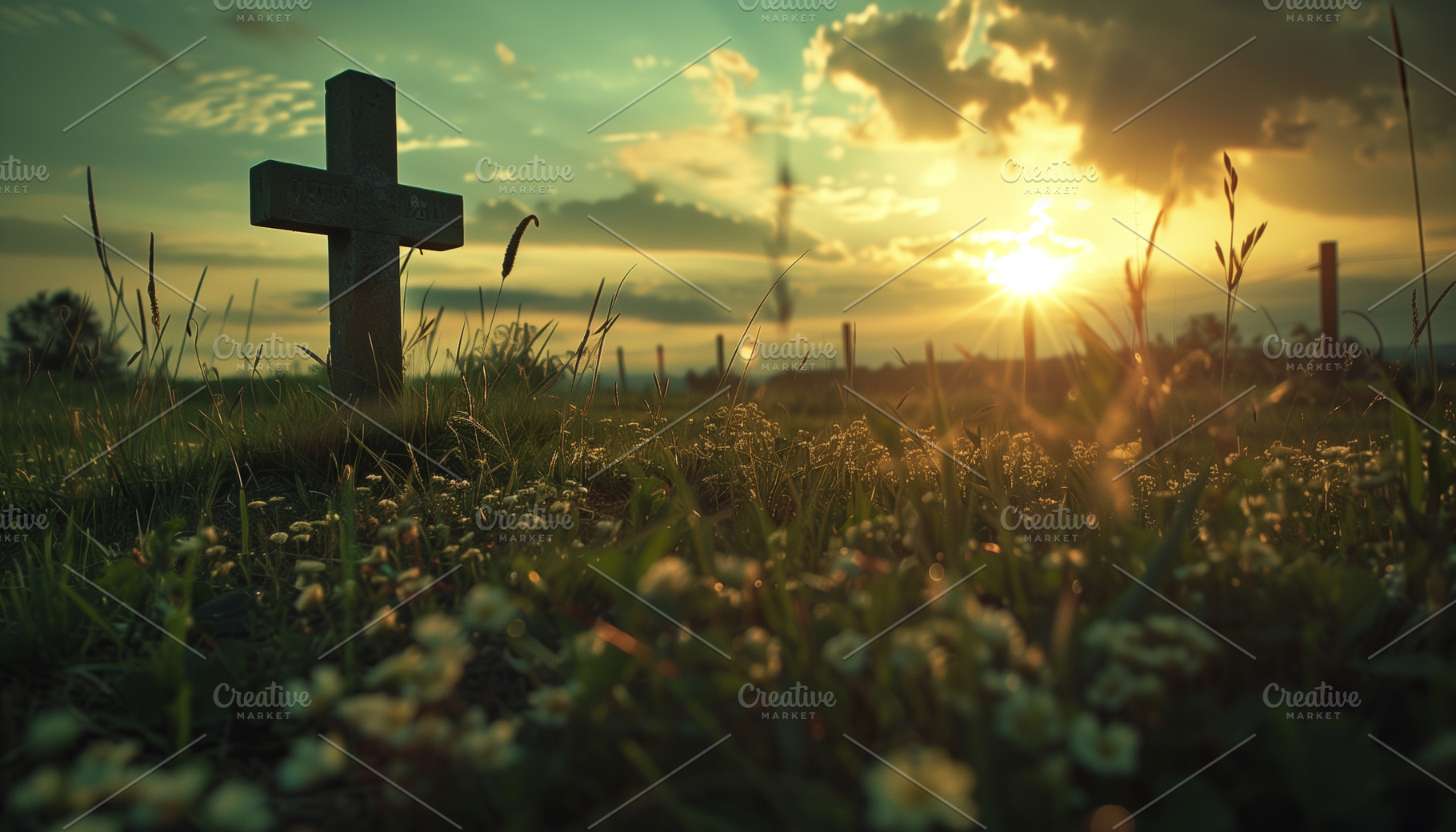 Cross on the meadow at sunset, a Holiday Photo by MistyDay