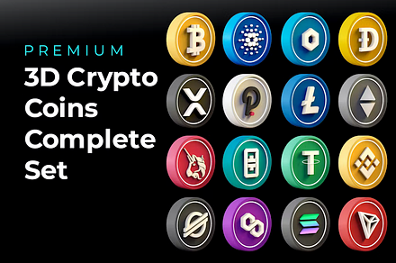 3d Crypto DeFi Coins Set
