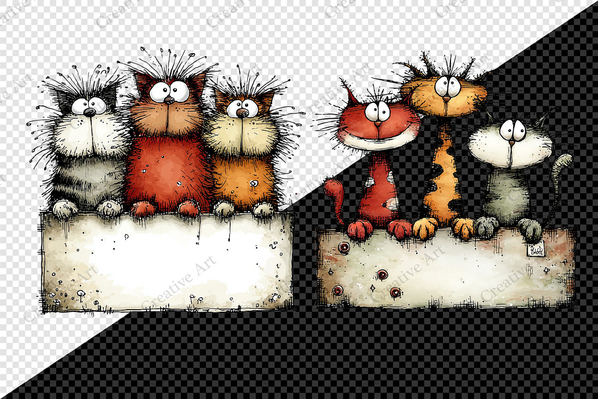 Whimsical Christmas Cats Clipart, an Illustration by Creative Art (Photo 9 of 11)