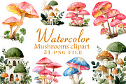 Watercolor Mushrooms clipart, an Illustration by Libby Wishes (Thumbnail 1 of 4)