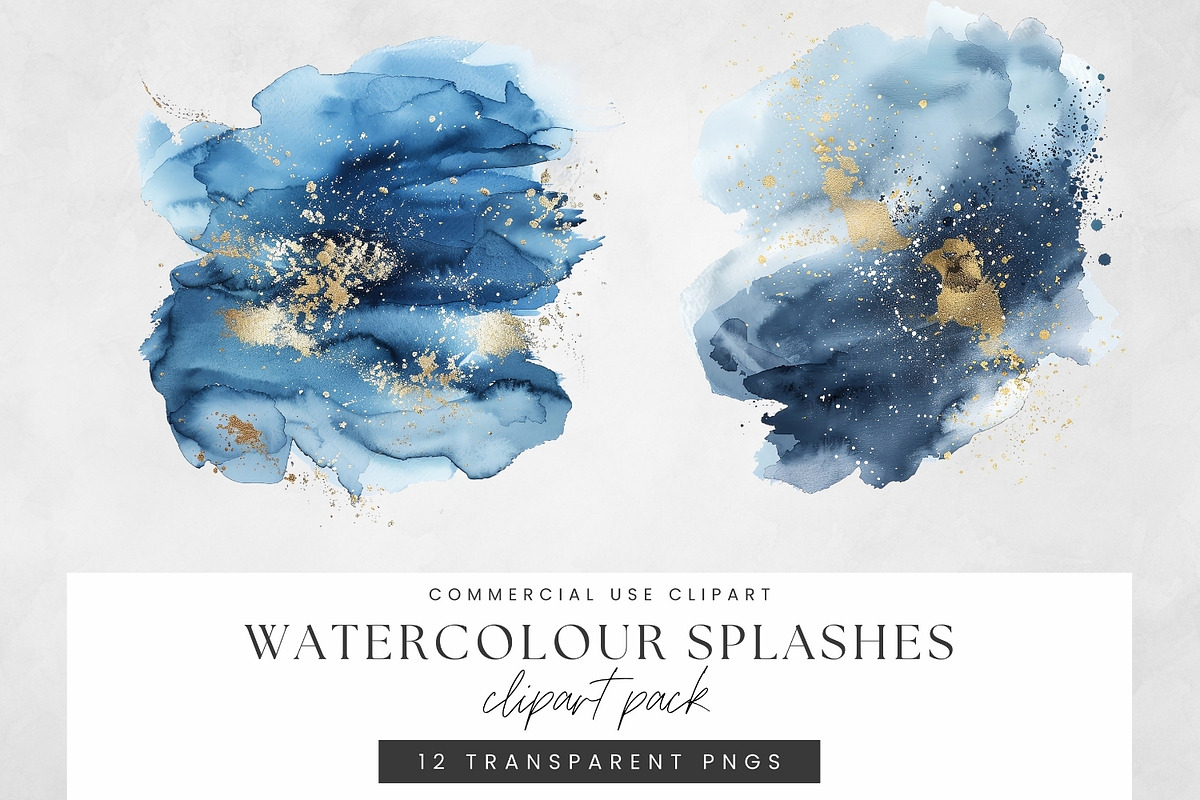 Dark Blue and Gold Watercolor Washes, a Decorative Illustration by illuztrate (Photo 4 of 7)