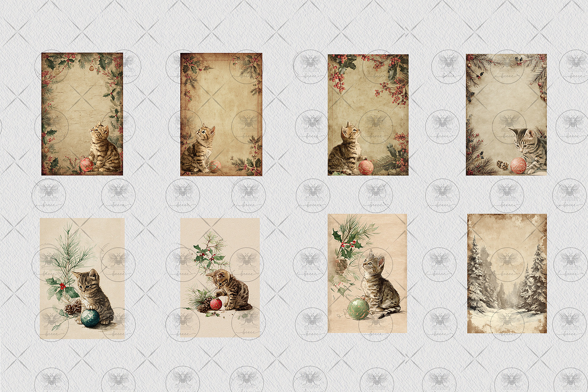 Christmas Vintage Cat Clipart, an Illustration by BigCakeBee (Photo 3 of 3)
