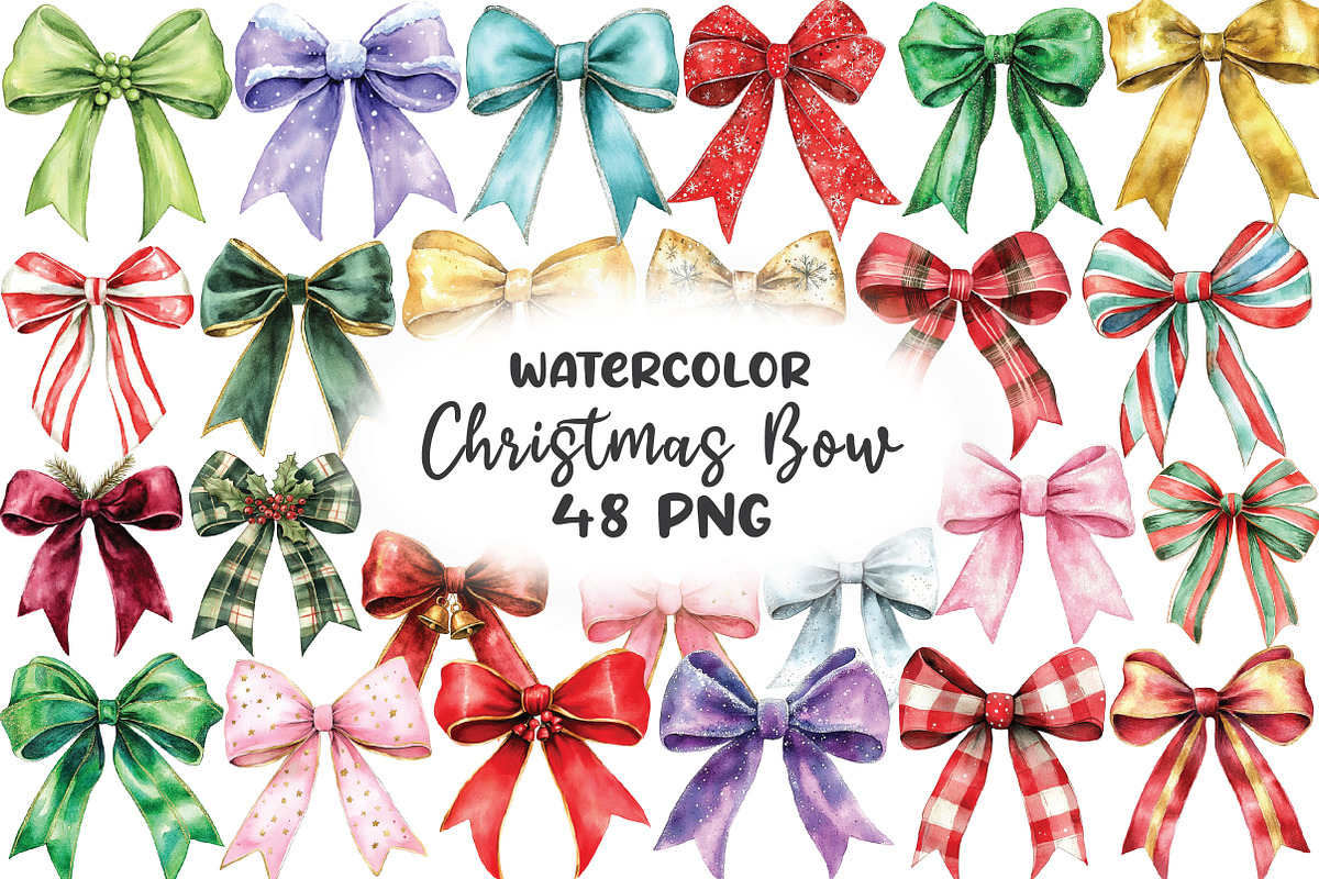 Watercolor Christmas Bow Clipart, an Illustration by CraftArtStudio (Photo 1 of 6)