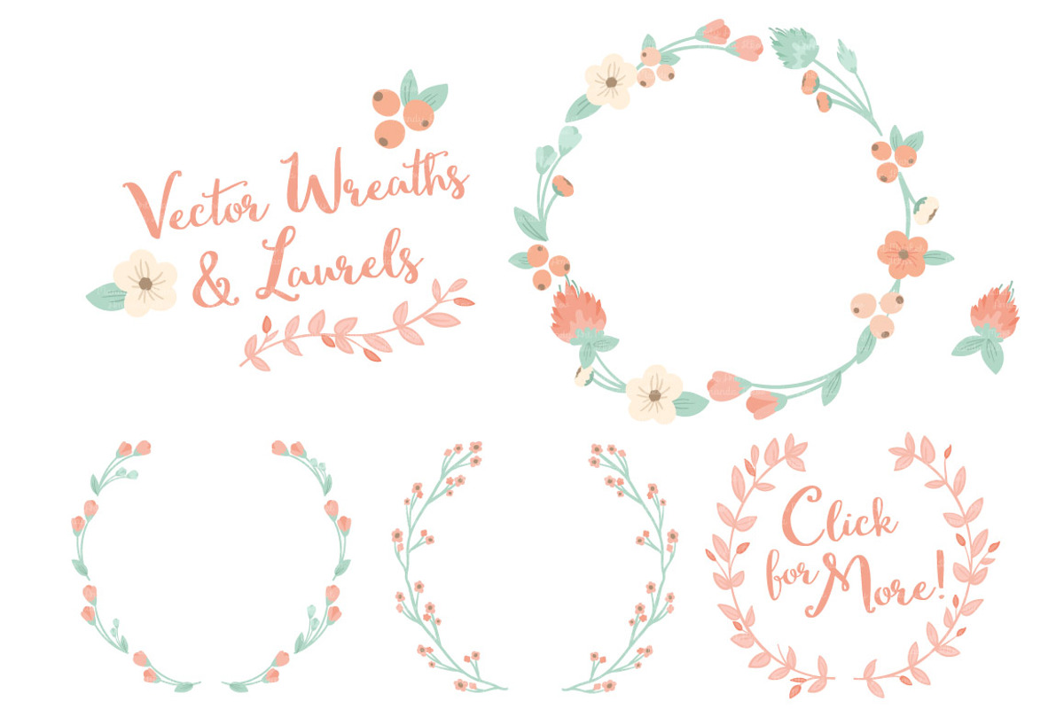 Mint & Peach Vector Flower Wreaths, an Illustration by Amanda Ilkov (Photo 3 of 3)