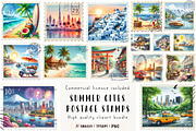 Summer Cites Postage Stamps Clipart, an Illustration by CreationArt (Thumbnail 1 of 5)