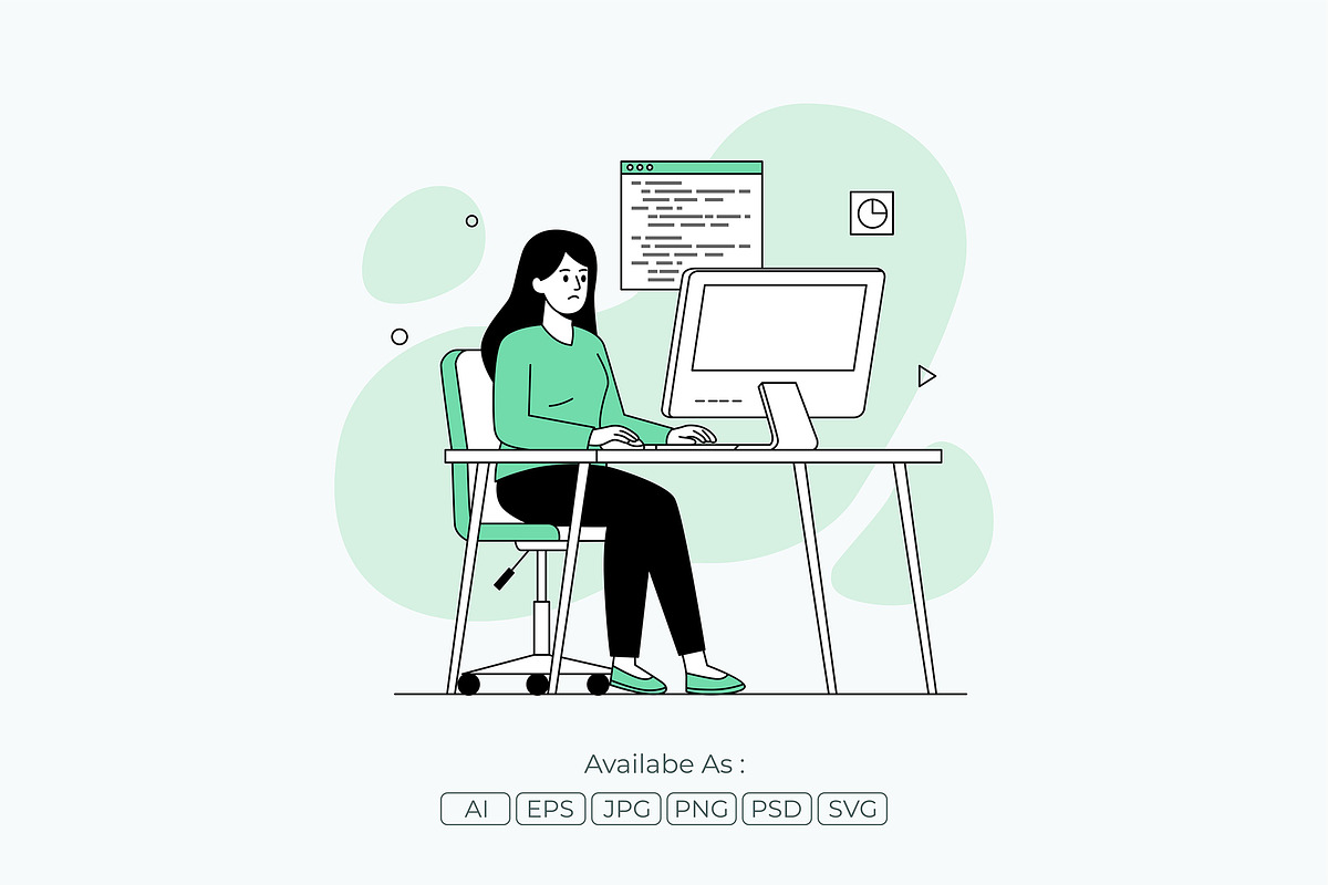 Girl Focused on Computer Work, a Work Illustration by Partikusi Design (Photo 2 of 3)