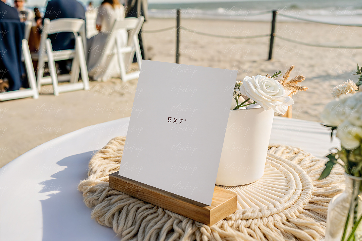 Beach Wedding Table Card Mockup Sign, a Product Mockup by TatiMockup (Photo 2 of 5)