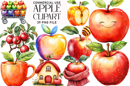 Watercolor  Apple Clipart Bundle