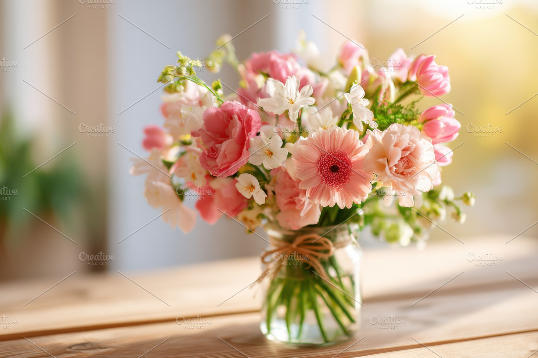 Pastel bouquet on wooden table, a Nature Photo by AlyaAnd