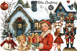 Retro Christmas Clipart, an Illustration by OK Design