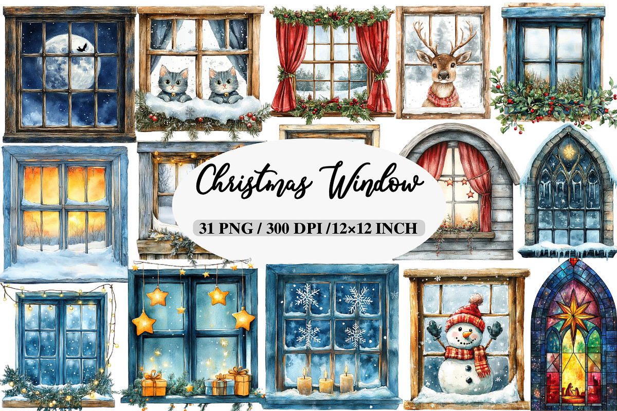 Christmas Window Sublimation Clipart, an Illustration by Daily.Designs (Photo 1 of 5)