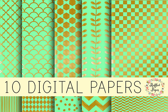 Mint and Metallic Digital Paper Pack preview 2