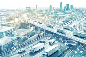Smart highways and integrated systems showcasing future urban transportation co, an Illustration by AS photostudio