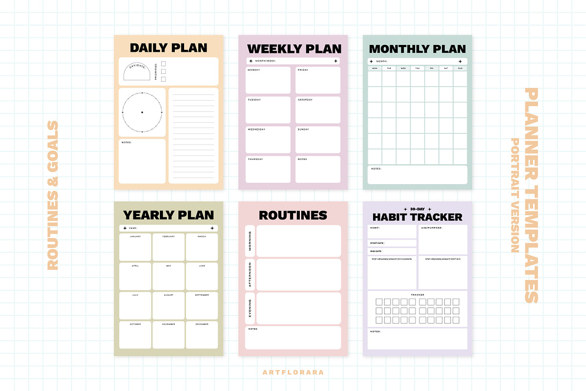 Routines & Goal Planner Set, a Stationery Template by Artflorara (Photo 5 of 9)