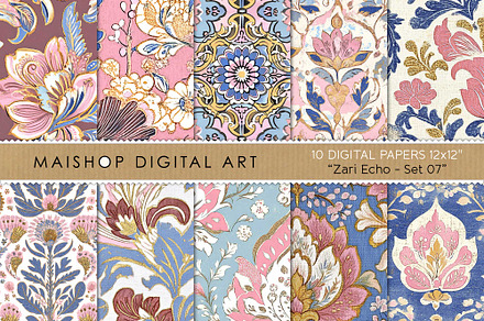 Block Print Style Digital Papers, a Pattern Graphic by Maishop