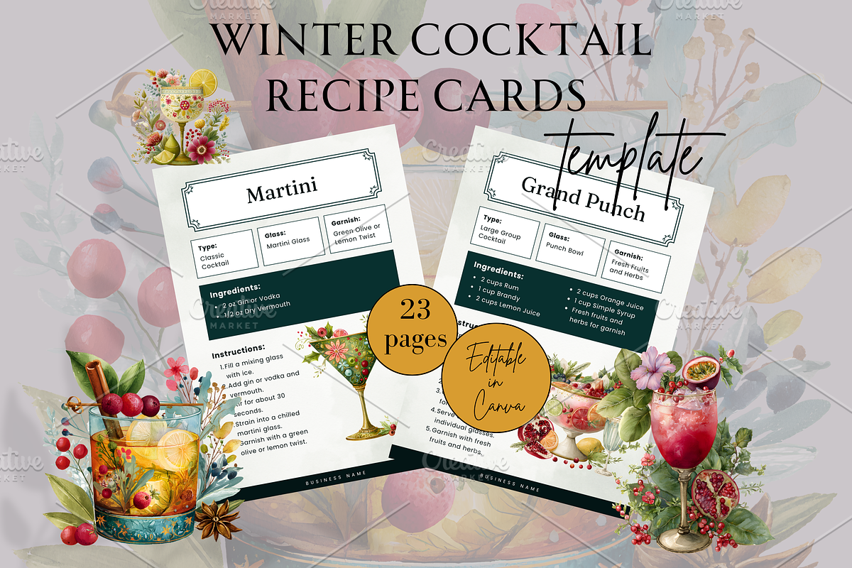 WINTER COCKTAIL RECIPE CARDS