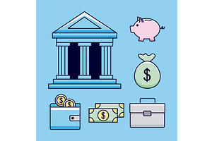 bank with money icons, a Finance Illustration by studiogstock