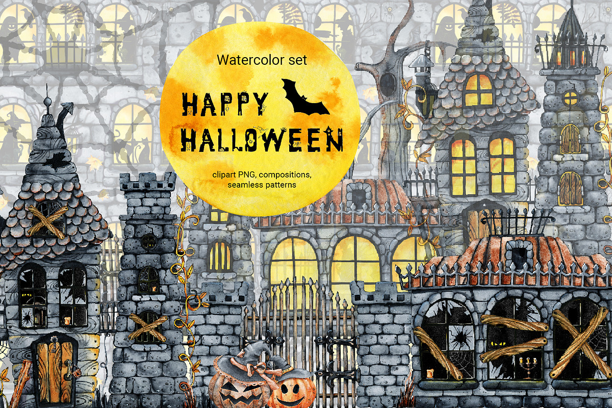 Happy Halloween clipart and paper, a Decorative Illustration by Artmanata (Photo 1 of 16)