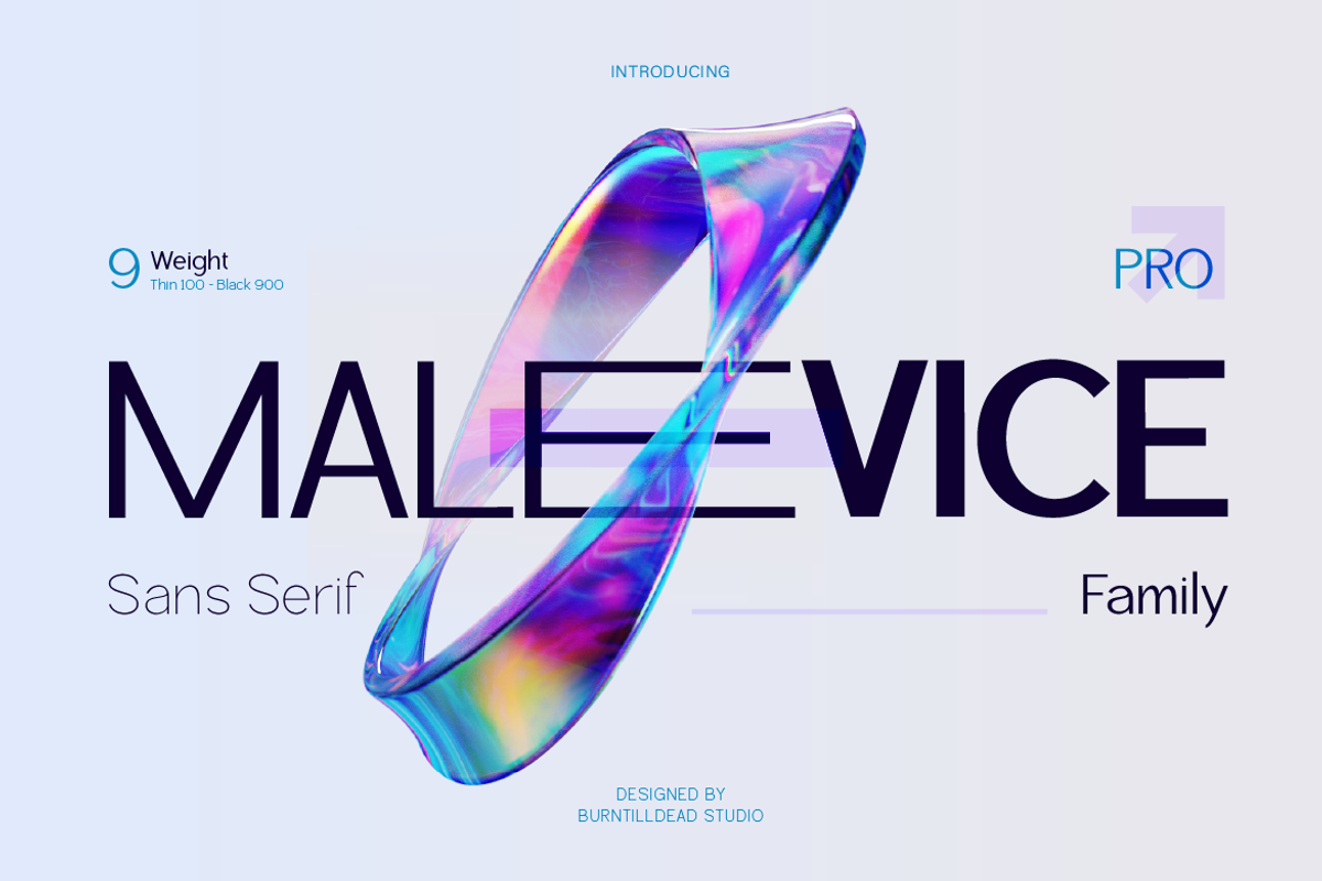 Malevice Pro | 9 Weight, a Sans Serif Font by Burntilldead (Photo 1 of 13)