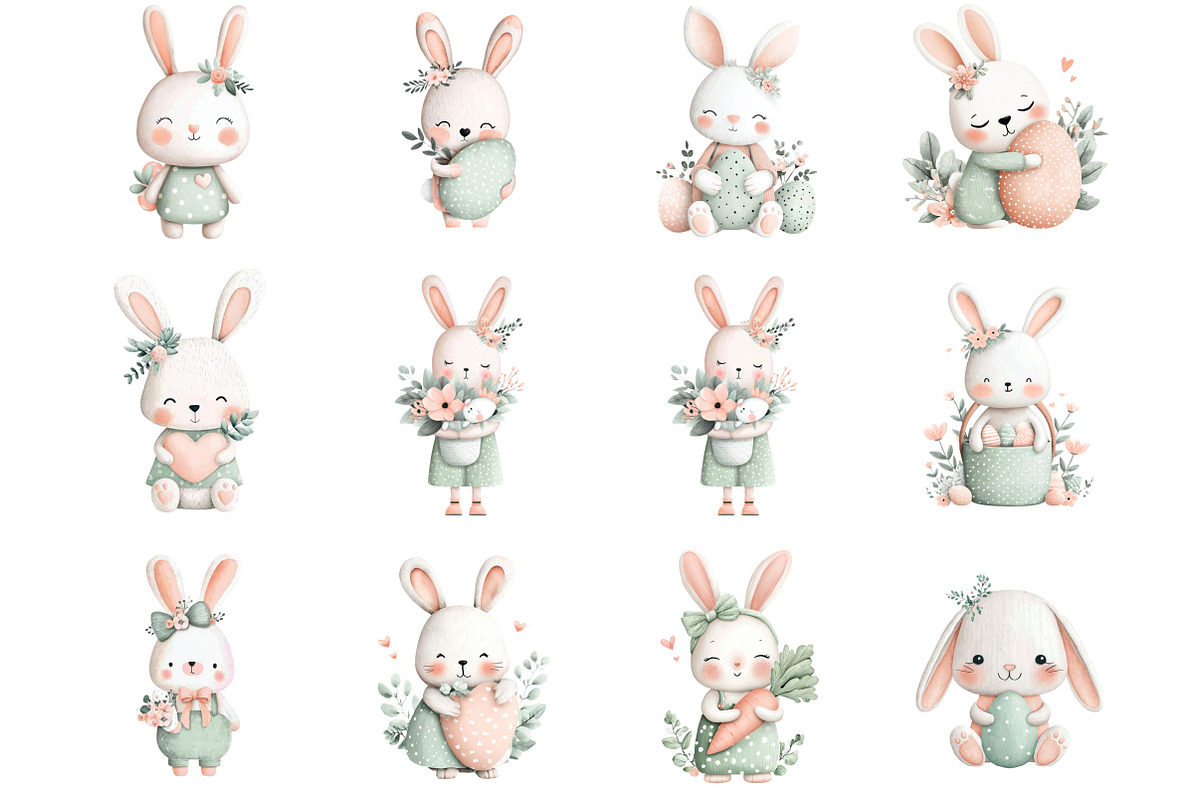 Watercolor Easter Bunny Clipart, an Illustration by Designking (Photo 5 of 5)