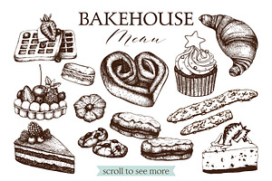 Vector Pastries Set. Bakery Sketches